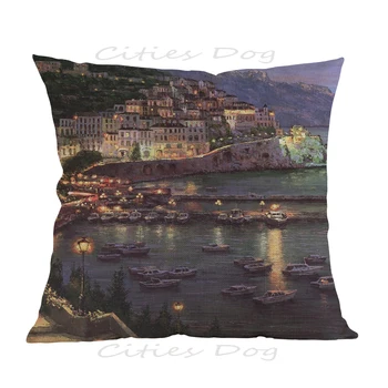 Italia: Amalfi vedere de noapte, Europene și Americane oraș pictura arta pătrat față de pernă față de Pernă bar perna canapelei golfuri