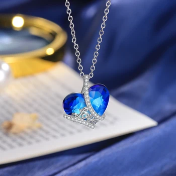 JewelOra Nou de Culoare Argintie Cubic Zirconia Pavate Dragoste Pandantiv Clasic Inima de Cristal Albastru Coliere pentru Femei Cadouri de Nunta