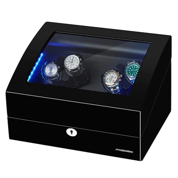 JQUEEN 10 Moduri Automată 4 Negru Copt Finisaj Watch Winder cu Lumina LED-uri 6 de Stocare de Caz 10 Moduri Pentru Ceas Mecanic