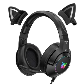 K9 RGB Cască Neagră de Gaming, Casti Cu Microfon, Demon Pisică Ureche, de Reducere a Zgomotului Căști Pentru Telefon Mobil Calculator
