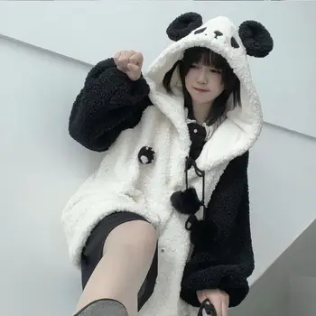 Kawaii Hoodies Femei Haină de blană hanorac zip-up Drăguț Panda Ureche capac toamnă iarnă Caldă Hanorac cu guler Îmbrăcăminte exterioară sudadera mujer
