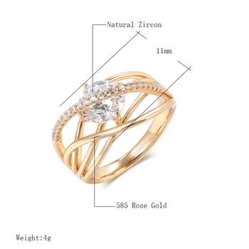 Kinel Nou-veniți 585 Aur a Crescut Geometric Cross Ring Naturale Zircon Inele pentru Femei Bijuterii de Nunta de Cristal Cadou