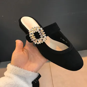 Koovan Femei Incaltaminte Papuci Exterior Purta Primăvara anului 2021 Nou Cap Rotund de piele de Căprioară Superficial Mareelor Catarama Muller Diamant Pantofi mici