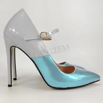 LAIGZEM Efect Holografic Femei Tocuri inalte 2020 Contrast de Culoare Stilet Pompe de Pantofi de Femeie Tacones Zapatos Salto Alto Dimensiune 34 47