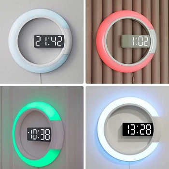 LED Ceas de Perete, Telecomanda Ceas de Perete Digital Creative LED Oglindă de Perete Ceas cu Alarmă/Temperatura Inel