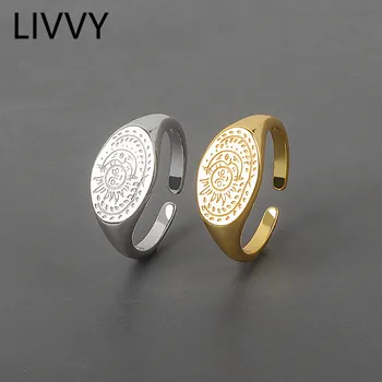 LIVVY Culoare Argintie Sun Moon Deschide Inel Pentru Femei Barbati Oval Trendy Bijuterii de Epocă Partid Accesorii Cadouri
