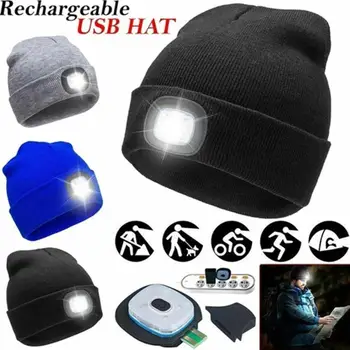 Lumina LED Pălărie USB Capac baterie Reîncărcabilă Lanterna Cap LED Căciuli Pălărie Tricot Cald Lanterna de Vanatoare,Camping,Jogging,Pescuit, Ciclism