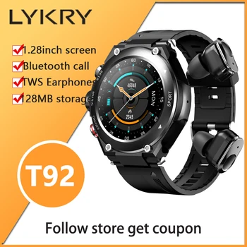LYKRY T92 Smartwatch 1.28 inch TWS Căști compatibil Bluetooth Apel 380mAh Ceasuri Temperatura Corpului Barbati Ceas Pentru Android ios