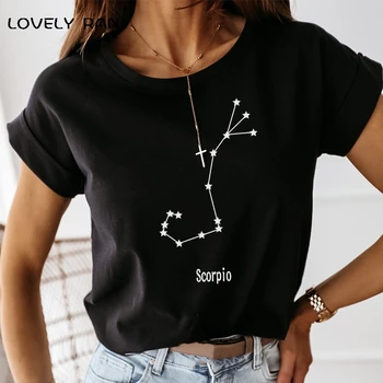 Maneci scurte T Shirt pentru Femei din Bumbac Douăsprezece Constelații de Imprimare Cadouri Speciale T-Shirt Y2K Fete Topuri de Vară 2021