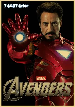Marvel Super-Erou Stil Retro Hârtie Kraft Afis Iron Man, Captain America, Black Widow Familie Pictura Decor De Perete Autocolant