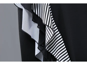 [MEM] pentru Femei Negru cu Dungi Volane Mari Dimensiuni Lungă T-shirt Noi Gât Rotund Maneca Scurta Mareea Moda Primavara-Vara 2021 1DD5933