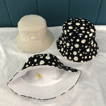 Mica Broderie Daisy Găleată Pălării Pentru Femei Și Bărbați Vară față-verso Panama Capace de Moda in aer liber la Pescuit Pescar Pălărie