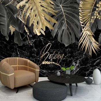 Milofi personalizate 3D tapet mural Nordic light lux aurul negru frunze de plante de fundal de perete camera de zi de decorare dormitor pic