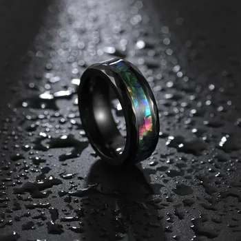 Moda Bijuterii 8MM Încrustat Colorate Coajă scoică Abalone Teșite din Oțel Inoxidabil cu Inel de Oțel Bijuterii de Nunta NE-Dimensiune 6-13