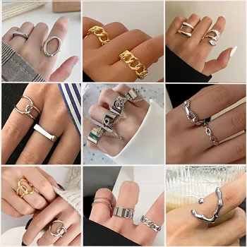 Moda ring set geometrice neregulate deschiderea metal inel de temperament simplu inel reglabil set pentru weman bijuterii cadou