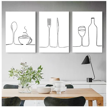 Modular Imagini Stil Nordic Poster Imprimat Linia De Cafea, Vin Roșu, Cuțit Și Furculiță De Perete De Arta Canvas Tablou Pentru Bucatarie Decor Acasă