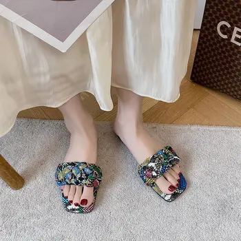 New Sosire 2021 Pantofi de Moda de Vară PU Plat cu Tese Diapozitive și Geantă de mână Set de Vara Papuc cu Posete Genti Sandale Femme
