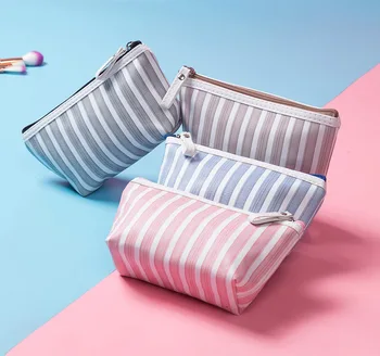New Sosire fermoar Panza de sac de cosmetice Pentru Femei Ieftine de Călătorie articole de Toaletă Organizator Make up Genti Femei cu Dungi Imprimate