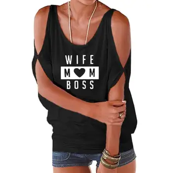 New Sosire T-Shirt Pentru Femei Soția Șeful Mama Scrisori De Imprimare De Pe Umăr Bat Topuri Cu Maneci Tricou Femei, Tricou Amuzant Streetwear