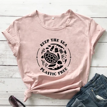 New Sosire Ține Mare de Plastic Gratuit T-shirt de Vara cu Maneci Scurte Grafic Vegan Tricou Amuzant Femei Salva Ocean Topuri Tricouri