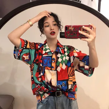 NiceMix moda Harajuku Femei de Îmbrăcăminte stil de vara Bluze supradimensionate imprimare Graffiti femeie tricouri vintage bf topuri Hipster