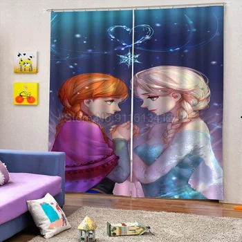 Noi Digitale Imprimate Fereastră Perdele Congelate 2 Elsa Anna Printesa Personalizate Draperii pentru Dormitor, 2 Panouri de Lungime Scurtă