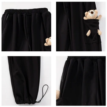 Noi Drăguț Harem de Bărbați Pantaloni de Moda Liber de Mari Dimensiuni Urs Decor Pantaloni Negru Gri Moda Pantaloni Casual Barbati