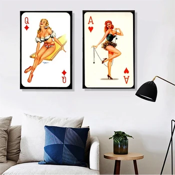 Nordic Retro Fata Sexy Poker Citate de Postere si Printuri de Arta de Perete de Imagine pentru Camera de zi Decor Acasă Cărți de Joc Panza Pictura