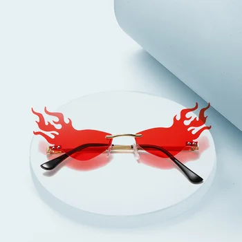 Nou 1 buc Moda de Lux Flacără de Foc ochelari de Soare Femei fără ramă Val Ochelari de Soare Nuanțe Metalice Pentru Femei Vintage Oglindă Ochelari