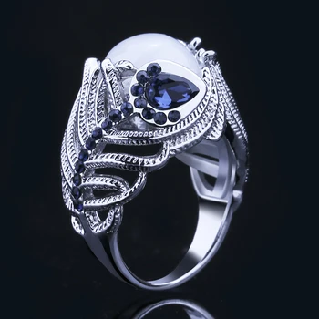 Noua moda rafinat retro doamnelor piatra inel zirconiu albastru creative flori doamnelor bijuterii inel