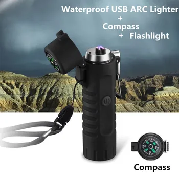 Noul Compass rezistent la apa Lanterna USB de Reincarcare Dublu Arc bricheta în aer liber cu Plasmă Bricheta Windproof Electronice Bricheta
