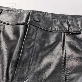 Novmoop din piele de oaie pentru femei glezna lungime pantaloni formale doamna eleganta stil Pantalon raccourci en cuir LT3358