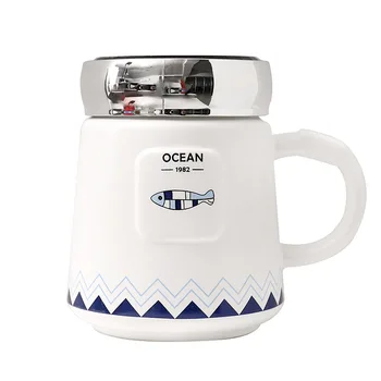 Ocean Serie de Desene animate Ceramice Apă Cana cu Capac Oglinda Sigiliu Etans Lapte Cana de Suc Acasă Drinkware Cupa Pentru Ziua de nastere Prezent