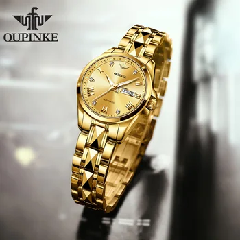 OUPINKE Ceas de Aur, ceasuri Femei de Lux, Femei Ceas Mecanic Safir de Sticlă Doamnelor Automată Încheietura Ceas montre femme G3171