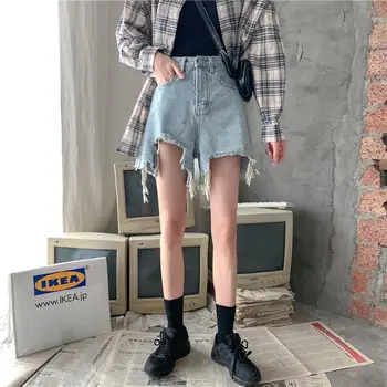 Pantaloni scurți Femei Ciucure Retro din Denim Supradimensionat S-5XL Talie Mare Stil coreean Facultate Design Feminin Streetwear Vara Rece All-meci