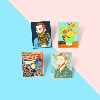 Pictură în ulei de Email Ace Personalizate Țipătul de Floarea-soarelui de Van Gogh Broșe Sac de Haine Pin Rever Insigna de Arta Bijuterii Cadouri pentru Prieteni