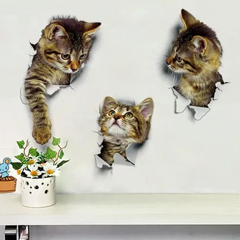 Pisica 3D Vii Distrus Comutator de Perete Autocolant Baie, Toaletă Kicthen Decorative Autocolante Amuzante Animale Decor Poster PVC de Artă Murală