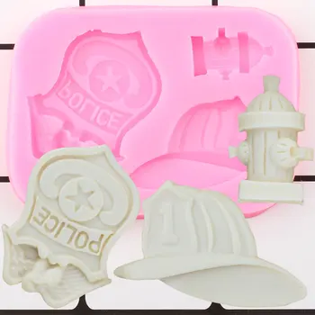 Pompier Pălărie Insigna De Poliție Mucegai Silicon Hidrant Cupcake Topper Fondant Tort De Decorare Instrumente De Rășină Zgura Bomboane De Ciocolată Mucegai