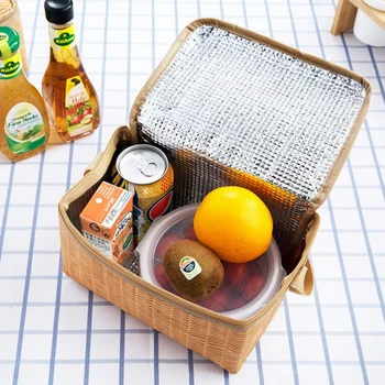 Portabil Izolat Termic mai rece Cutie de Prânz pentru Copii Panza Imitatie Rattan Lunchbox Sac Container pentru Alimente Bento Box pentru Picnic