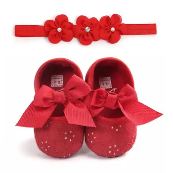 Prințesa Nou-născuți Sugari Copii Fete Pantofi+Banda 2 buc Anti-alunecare Prima Pietoni de Flori Drăguț Arc Pantofi Cadou de Ziua de nastere
