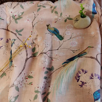 Pur naturale ramie țesătură de Flori și de păsări de imprimare de ț Înaltă calitate cheongsam halat rochie de stofa