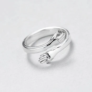 Rafinat Dragoste Îmbrățișare Argint Culoare Inel Deschis Farmecul Feminin Degetul Arătător Ring Creative Cuplu Romantic Bijuterii