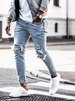 REPPUNK 2019 Blugi Skinny Barbati Streetwear Distrus Rupt Hip Hop de Moda de sex Masculin Hiphop Elastic Slab Personalitate Creion Pantaloni
