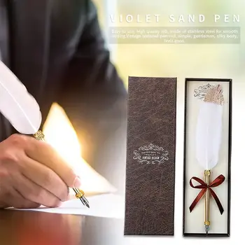 Retro Pană Albă Dip Pen Afaceri Semnătura Pixuri Cadou de Nunta Quill Pen Pix cu 5 Vârfuri de Crăciun Papetărie Cutie de Cadou
