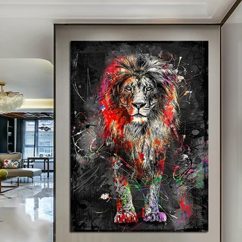 Rezumat Leu Colorat Pictura Modernă Animale Arta de Perete Imagine Cuadros pentru opera de Arta Poster Canvas Tablou Decor Acasă