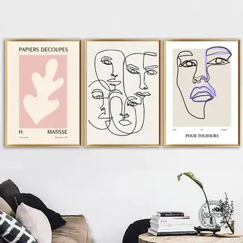Rezumat Nordic Matisse Postere Si Printuri Fata Minimalist Linie De Desen, Panza Pictura Arta De Perete De Lamaie Plante Imagine Decor Acasă