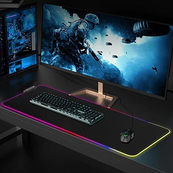 RGB Calculator Luminos Gaming MousePad Colorate Mari Stralucitoare USB LED Extins Tastatură Iluminată PU Non-Alunecare Pătură Birou Mat