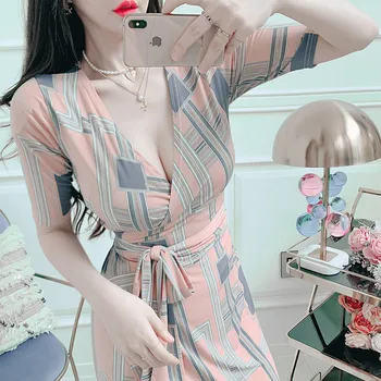 Rochie Maxi de Vara-O singură bucată coreean doamnelor de epocă Scurt Maneca V gat bumbac Sexy Lung Liber Rochii de Partid pentru femei îmbrăcăminte