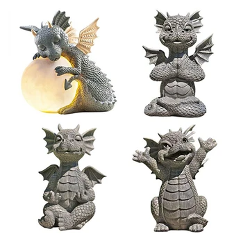 Rășină Grădină Meditat Dragon Decoratiuni De Gradina De Animale Realiste Statuie Cu Lampa Ornament De Gradina, Accesorii Birou Decor Cadou
