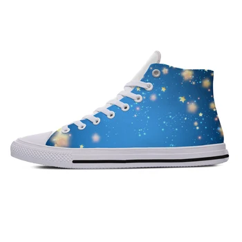 Sclipici glitter colorat Pastel galaxy Star Ușoare de Înaltă Top Pânză Pantofi Bărbați Femei Casual Respirabil Adidași
